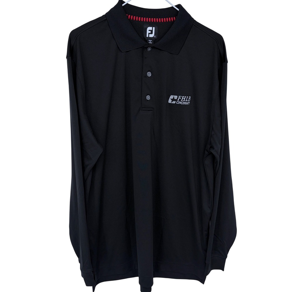 Black Footjoy Long Sleeve Golf Polo Shirt Large FHLB Cincinnati Branding Golfing